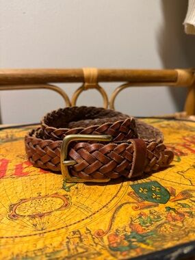 Eddie Bauer Braided Leather Belt in Brown with Brass Buckle